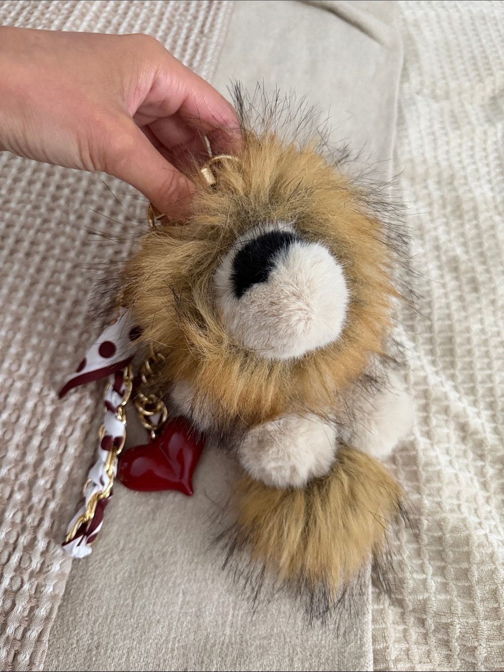 Plush Lion Keychain Charm in Tan and Cream